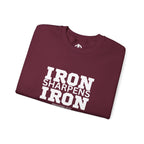 Iron Sharpens Iron - Unisex Heavy Blend™ Crewneck Sweatshirt - Front White Logo - Plain Back