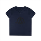 Ladies' V-Neck T-Shirt - Distressed Black Logo