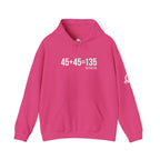 45 + 45 = 135 – Unisex Hoodie | White Front & Sleeve, Plain Back