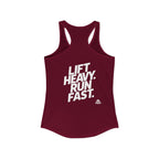 Lift Heavy - Run Fast - Racer Back Tank Top - Women's Ideal Racerback Tank (White Front & Back Logo)