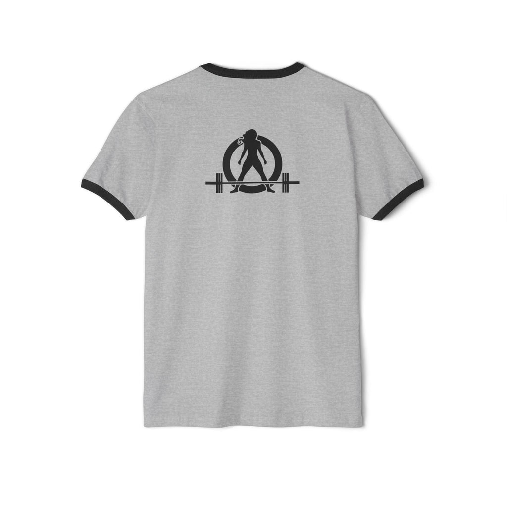 Strong Not Skinny - Unisex Cotton Ringer T-Shirt - Black Logo Front & Back