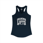 Grandma Lifts - Women's Ideal Racerback Tank - Black Logo Front Plain Back
