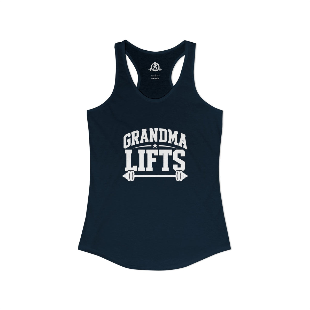 Grandma Lifts - Women's Ideal Racerback Tank - Black Logo Front Plain Back