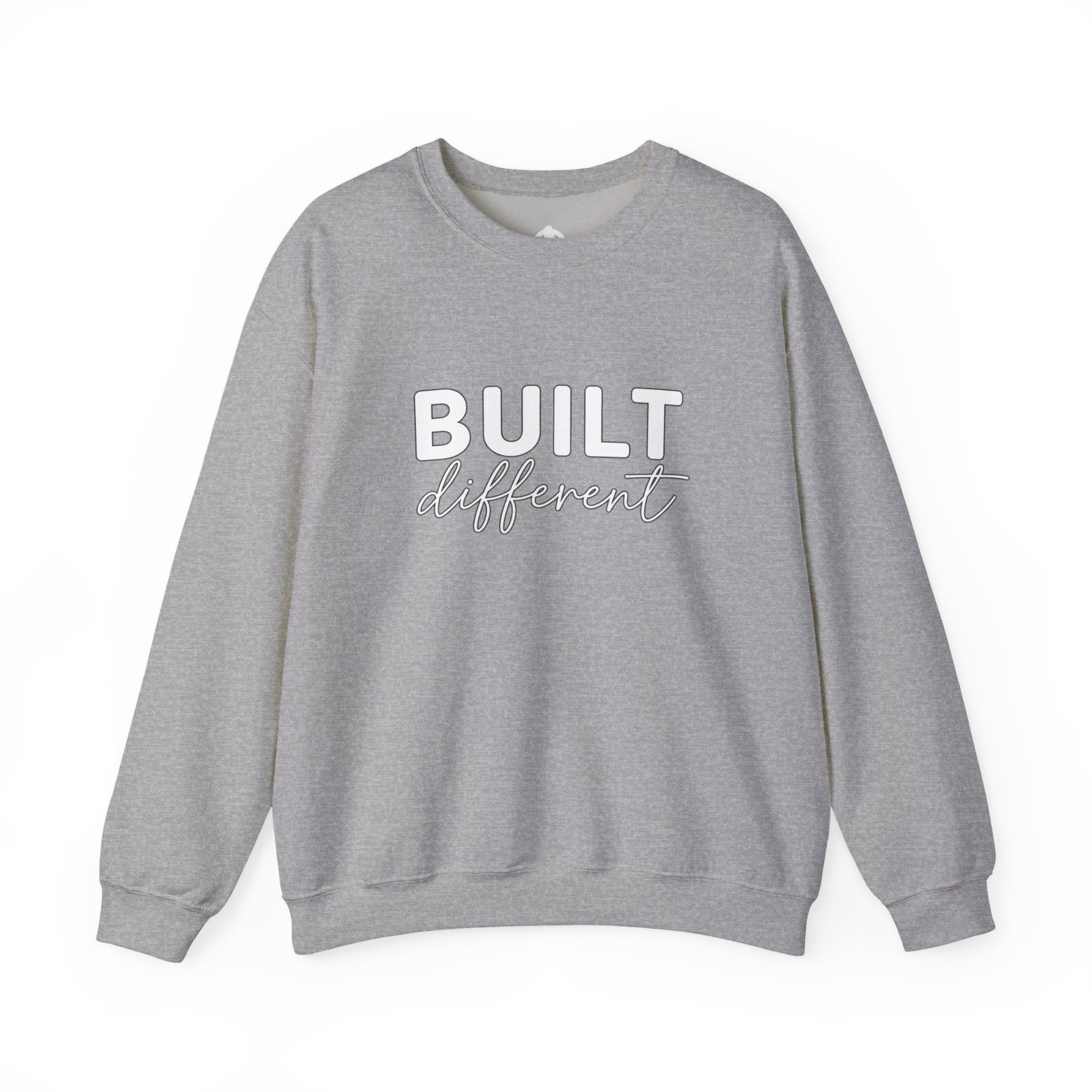 Built Different Crewneck Sweatshirt — Front & Back White Logo
