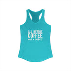 ALL I NEED IS COFFF & a Barbell - Women's Ideal Racerback Tank - White Logo Front & Back