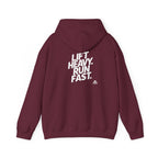 Lift Heavy Run Fast - Unisex Heavy Blend Hooded Sweatshirt - Front White & Back Logo