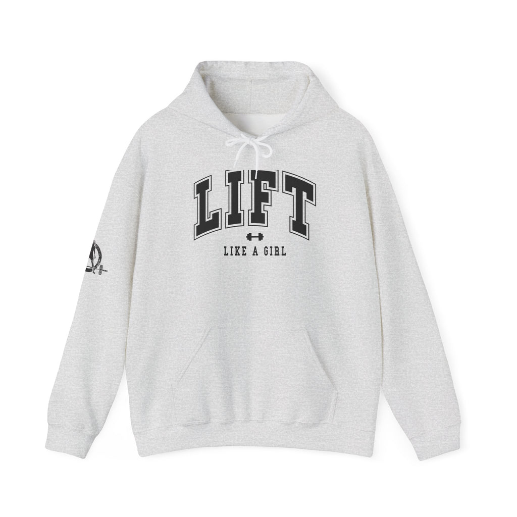 Lift Like.A Girl - Unisex Heavy Blend Hooded Sweatshirt - Black Logo on Front & Right Sleeve