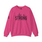 She is STRONG - Unisex Heavy Blend™ Crewneck Sweatshirt - Front Black Logo - Plain Back