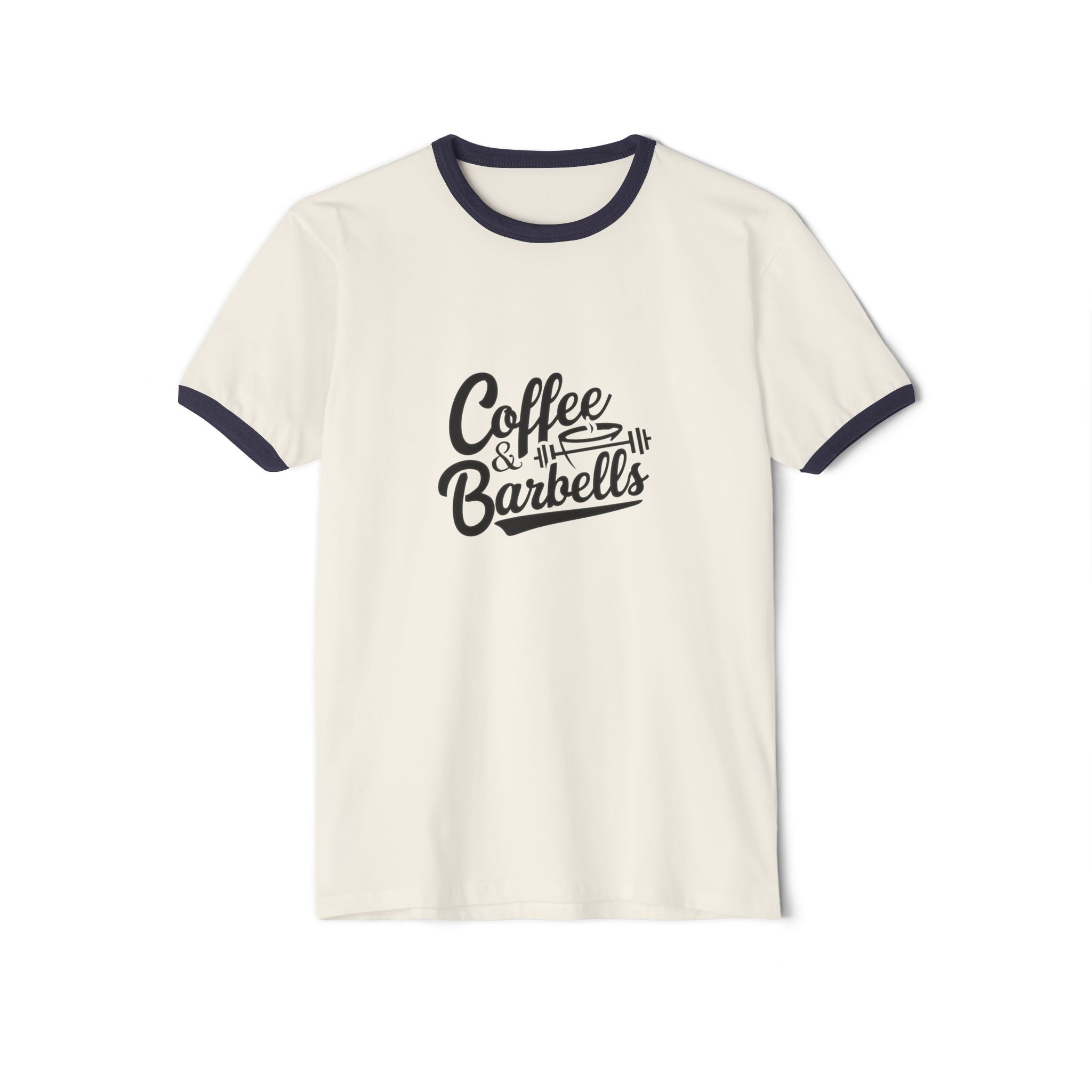 Coffee & Barbells  - Unisex Cotton Ringer T-Shirt - Black Logo Plain Back