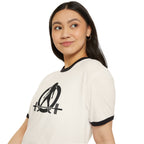 Strong is Beautiful - Unisex Cotton Ringer T-Shirt - Distressed Black Logo Front & Back