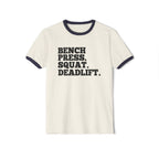 Bench Squat Deadlift  - Unisex Cotton Ringer T-Shirt - Black Classic Logo Front Plain Back