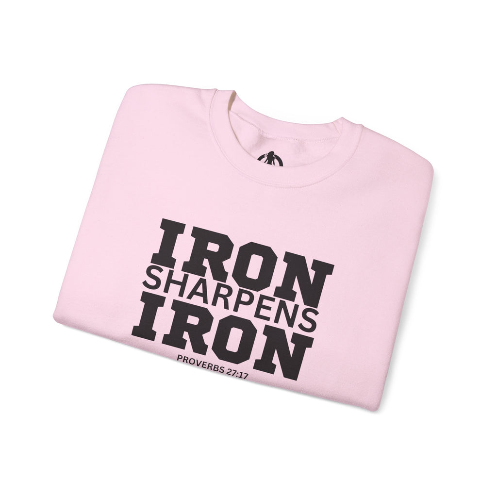 Iron Sharpens Iron - Unisex Heavy Blend™ Crewneck Sweatshirt - Front Black Logo - Plain Back