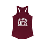Grandma Lifts - Women's Ideal Racerback Tank - White Logo Front & Back