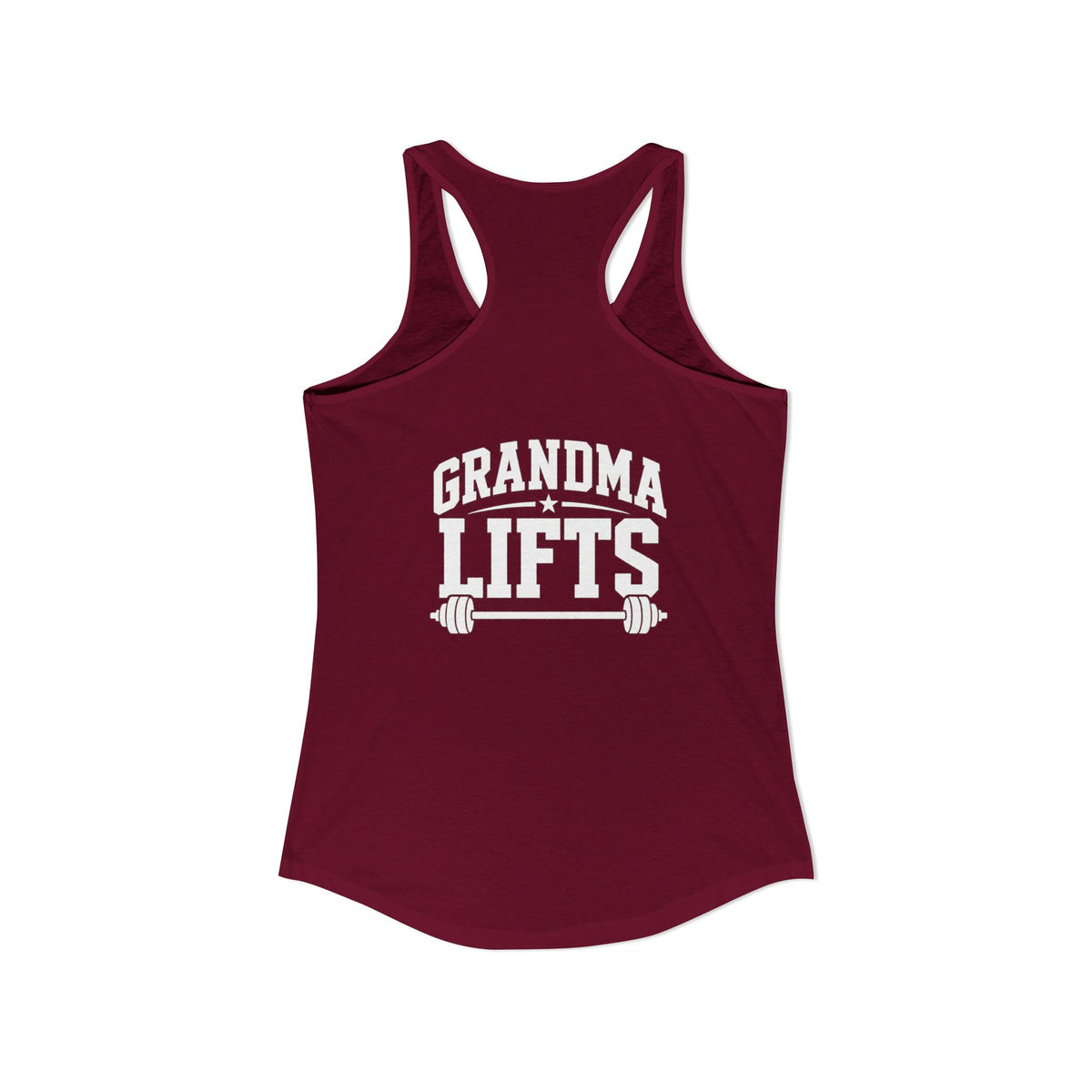 Grandma Lifts - Women's Ideal Racerback Tank - White Logo Front & Back