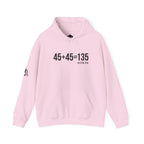45 + 45 = 135 - Unisex Heavy Blend Hooded Sweatshirt  - Front Black & Shoulder Logo