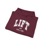 Lift Like.A Girl - Unisex Heavy Blend Hooded Sweatshirt - White Logo on Front & Right Sleeve