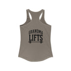 Grandma Lifts - Women's Ideal Racerback Tank - White Logo Front & Back