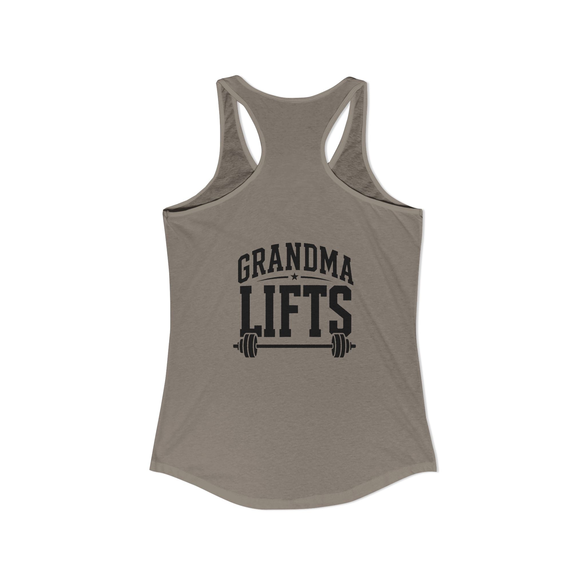 Grandma Lifts - Women's Ideal Racerback Tank - Black Logo Front & Back