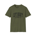 Lift Heavy Shit  - Unisex Softstyle T-Shirt - Black Print on Front Plain Back