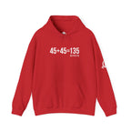 45 + 45 = 135 – Unisex Hoodie | White Front & Sleeve, Plain Back