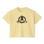 Women's Boxy Tee - Black Distressed Logo Front Plain Back