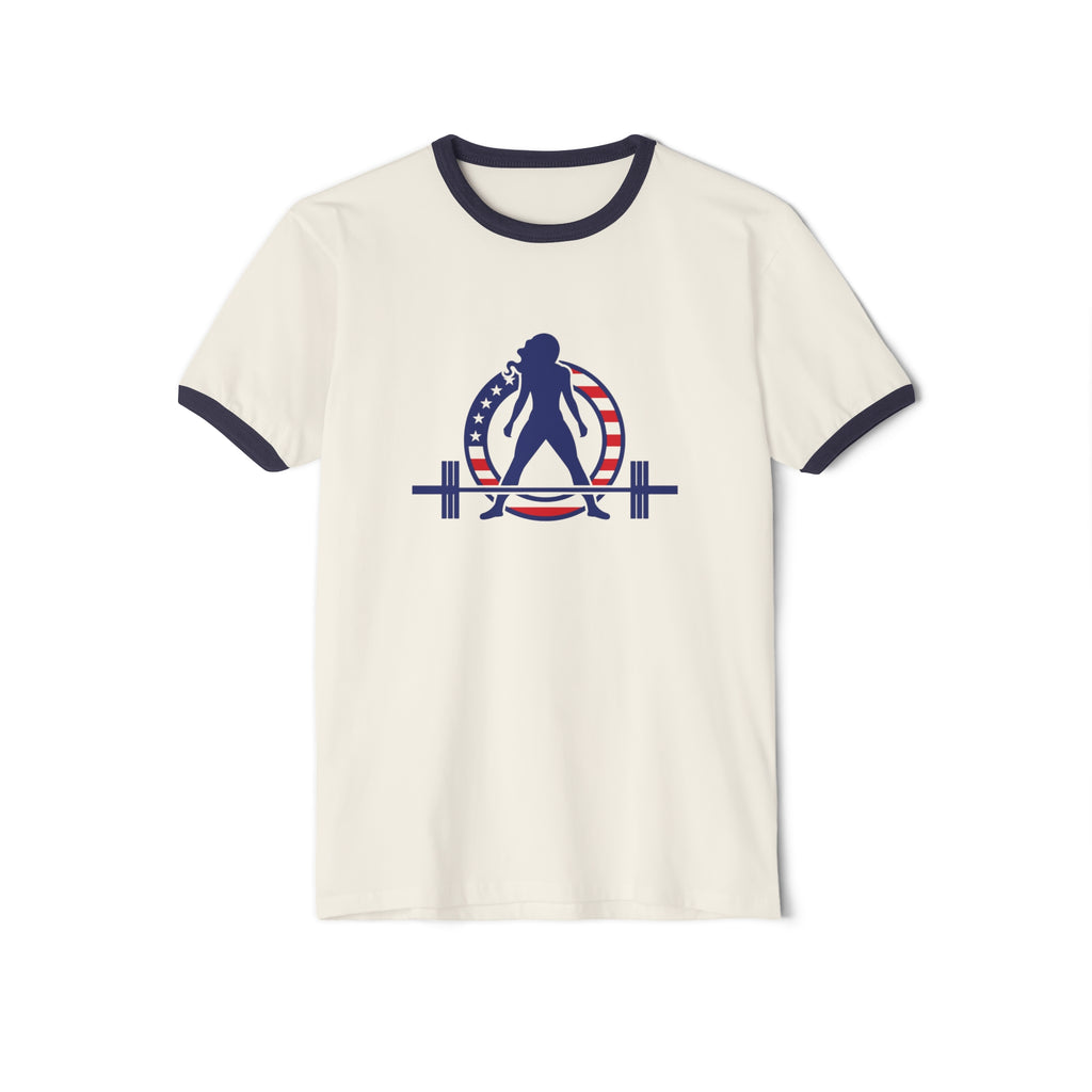 USA Collection - Unisex Cotton Ringer T-Shirt - Logo Front Plain Back