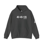 45 + 45 = 135 – Unisex Hoodie | White Front & Sleeve, Plain Back