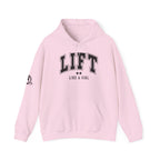 Lift Like.A Girl - Unisex Heavy Blend Hooded Sweatshirt - Black Logo on Front & Right Sleeve