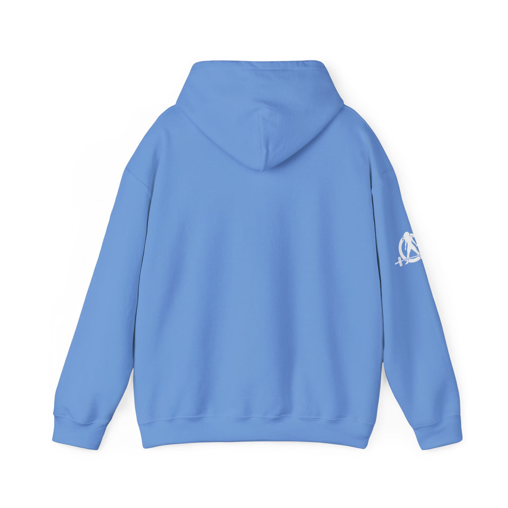 I Could Squat You - Classic Logo White - Unisex Heavy Blend Hooded Sweatshirt -  White Logo Front Arm Plain Back