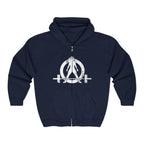 Unisex Heavy Blend™ Full Zip Hooded Sweatshirt – Distressed White Logo 🤍⚡