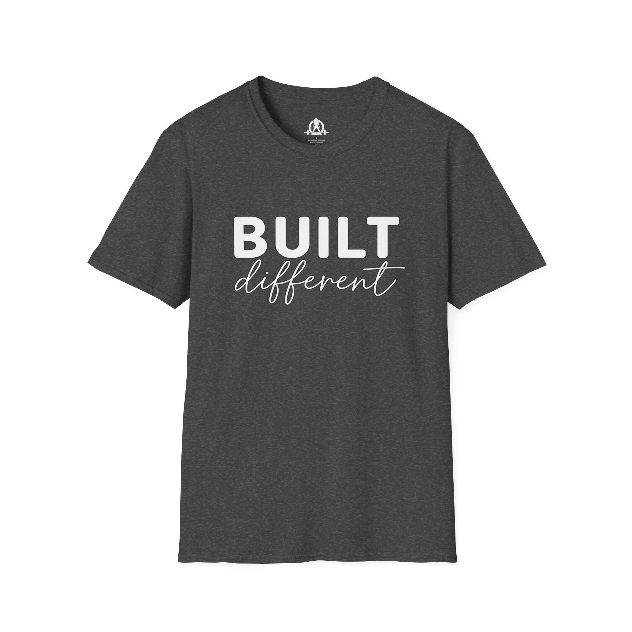 Built Different Unisex Softstyle T-Shirt — Front White Logo