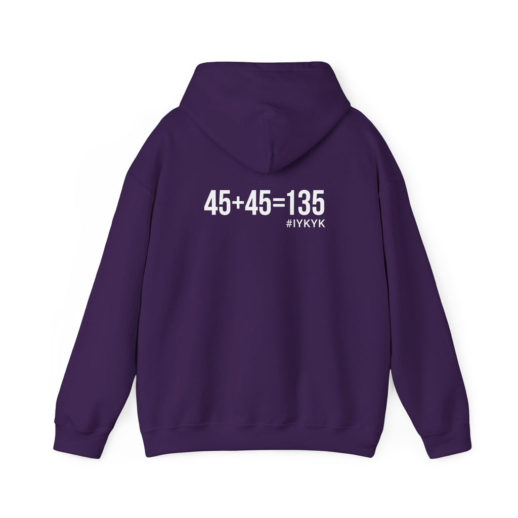 45 + 45 = 135  - Unisex Heavy Blend Hooded Sweatshirt  - White Logo Front & Back