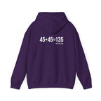 45 + 45 = 135 – Unisex Hoodie | White Logo, Front & Back
