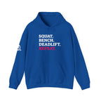 WWLW “Squat • Bench • Deadlift • Repeat” Hoodie - Front Logo & Side Arm