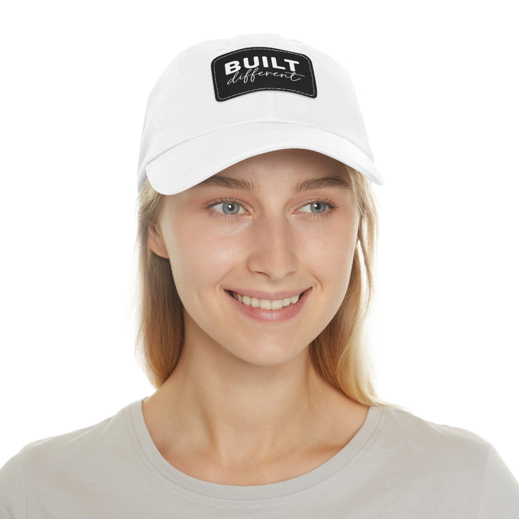 Built Different - Dad Hat with Leather Patch (Rectangle) - White Logo