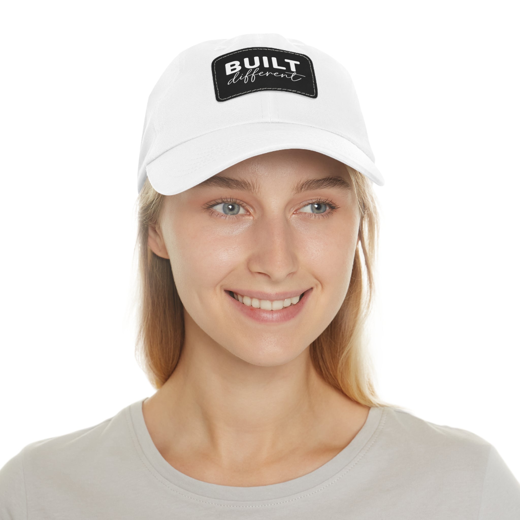 Built Different - Dad Hat with Leather Patch (Rectangle) - White Logo