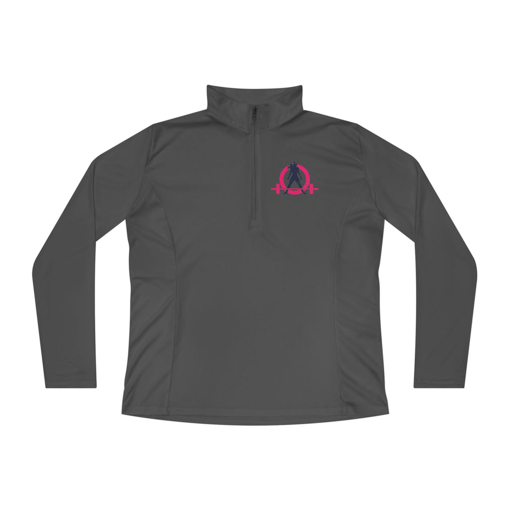 Ladies Quarter-Zip Pullover - White Distressed Logo