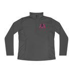 Ladies Quarter-Zip Pullover - White Distressed Logo