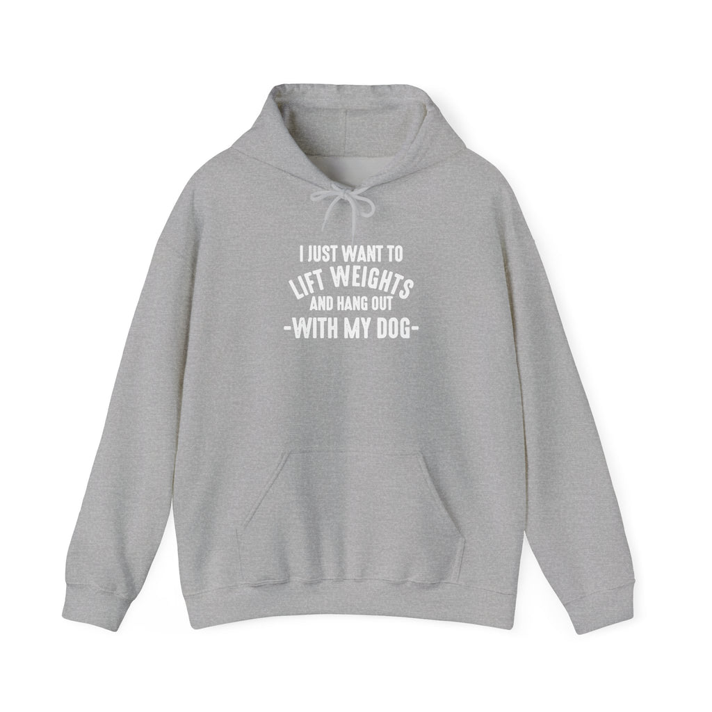 Lift Weights & Hang Out With My Dog  - White Logo  - Unisex Heavy Blend Hooded Sweatshirt