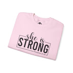 She is STRONG - Unisex Heavy Blend™ Crewneck Sweatshirt - Front Black Logo - Plain Back