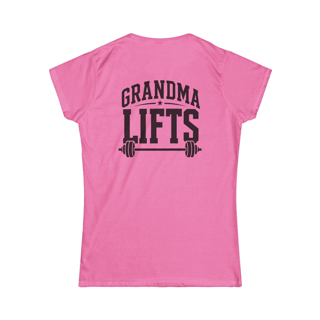 Grandma Lifts - Women's Softstyle Tee - White Logo Front & Back
