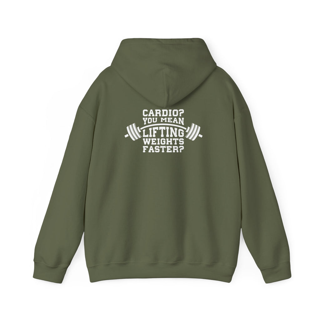 Cardio = Lift Weights Faster - Unisex Heavy Blend Hooded Sweatshirt - White Print on Front & Back