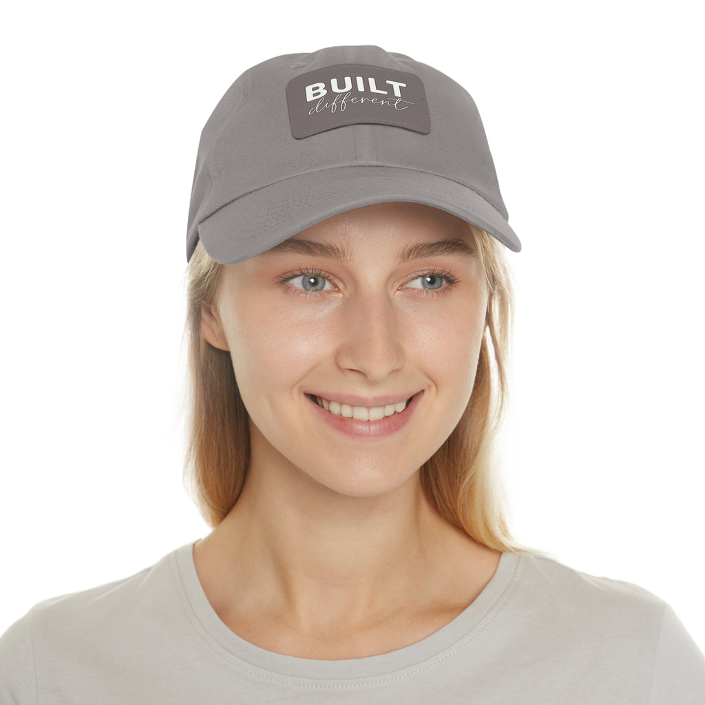 Built Different - Dad Hat with Leather Patch (Rectangle) - White Logo