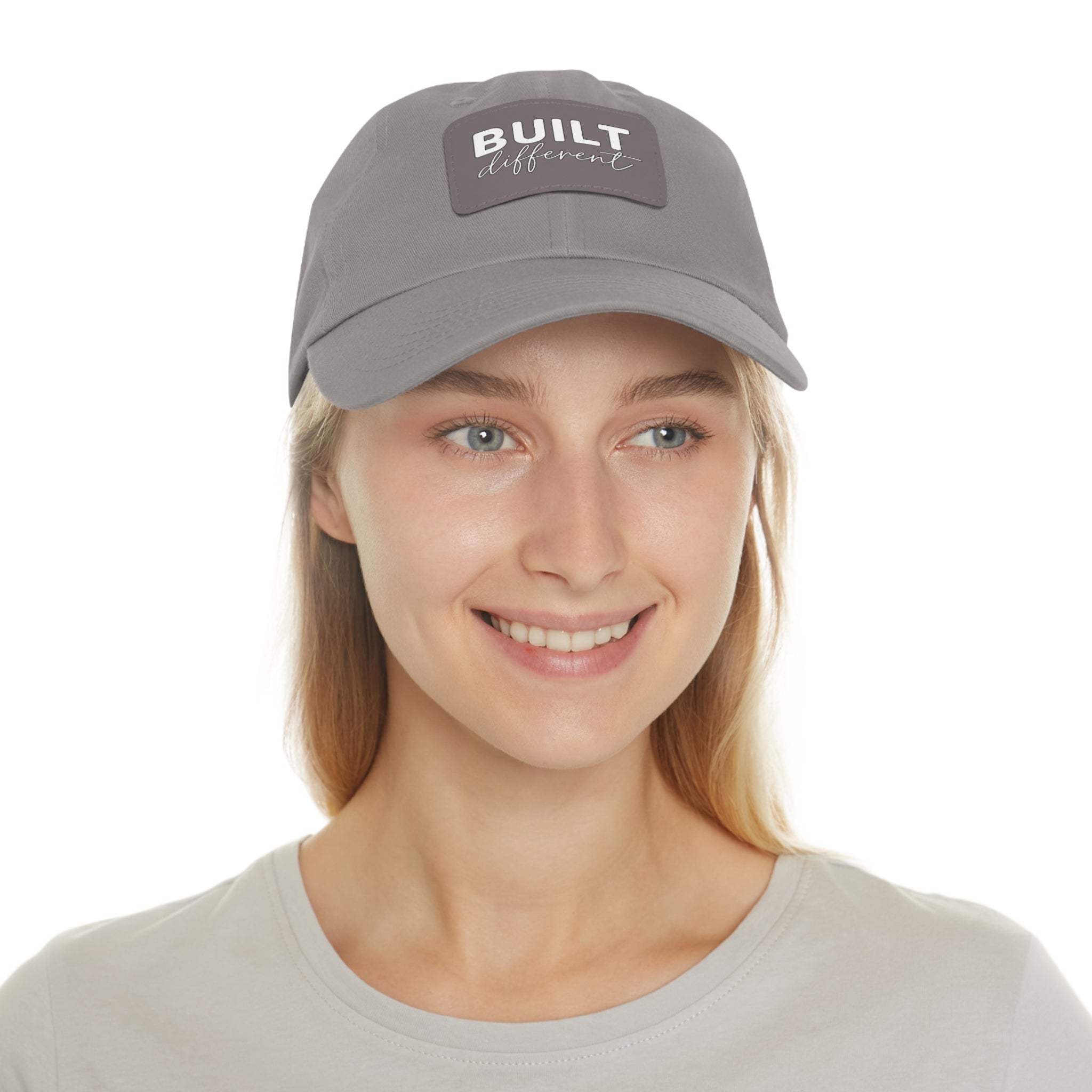 Built Different - Dad Hat with Leather Patch (Rectangle) - White Logo