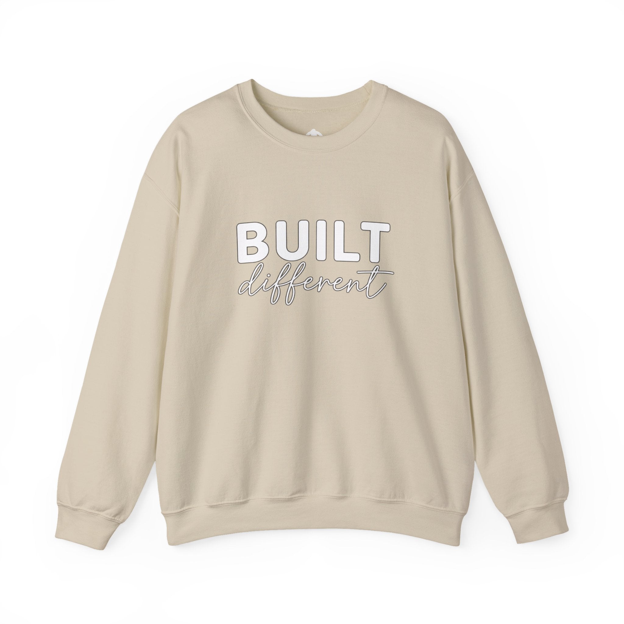 Built Different Crewneck Sweatshirt — Front & Back White Logo