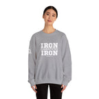 Iron Sharpens Iron - Unisex Heavy Blend™ Crewneck Sweatshirt - Front White Logo - Plain Back