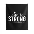 She is STRONG - Indoor Wall Tapestries - Black