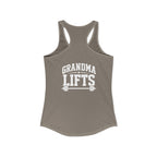 Grandma Lifts - Women's Ideal Racerback Tank - White Logo Front & Back