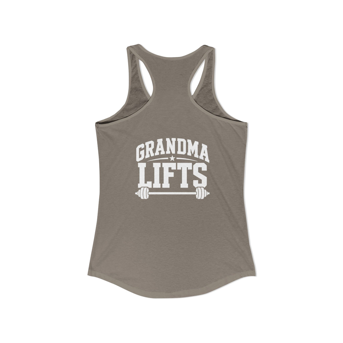 Grandma Lifts - Women's Ideal Racerback Tank - White Logo Front & Back