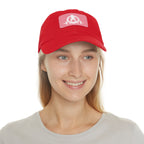 Distressed - Dad Hat with Leather Patch (Rectangle) - White Font